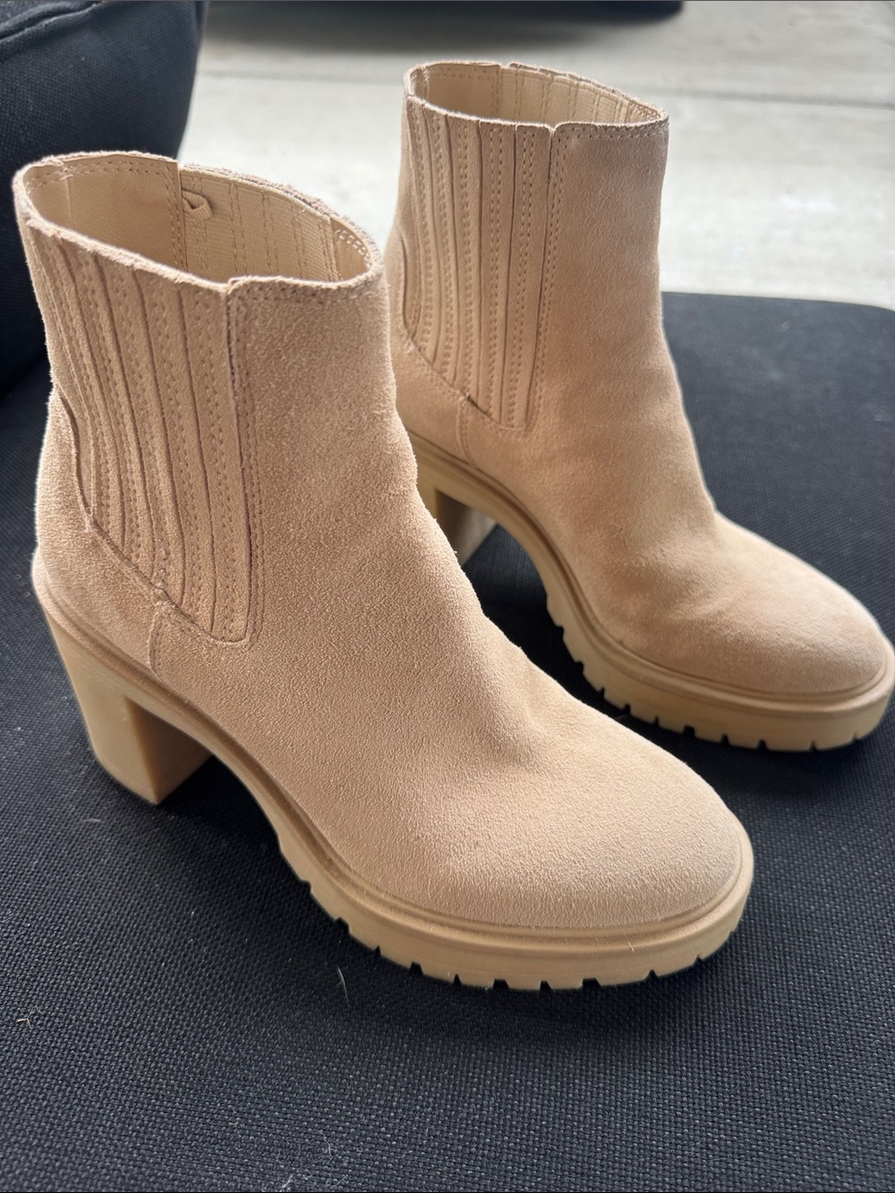 Dolce Vita Tan Suede Chelsea Block Heel Boots